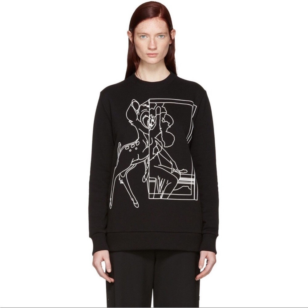 Givenchy Fashion Bambi Mirror Outline Pullover Sweatshirt Black and White Top